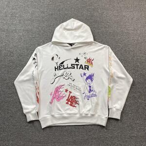 Hellstar White Graffiti Star Printing Hoodie